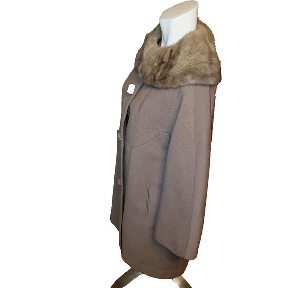 Vintage Mod 50s-60s Wool Midi Swing Coat with Mink Fur Collar Gray Sz S/M - Picture 2 of 7